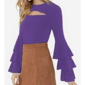 Shein Texturd Long Ruffle Sleeve Cut Out Top